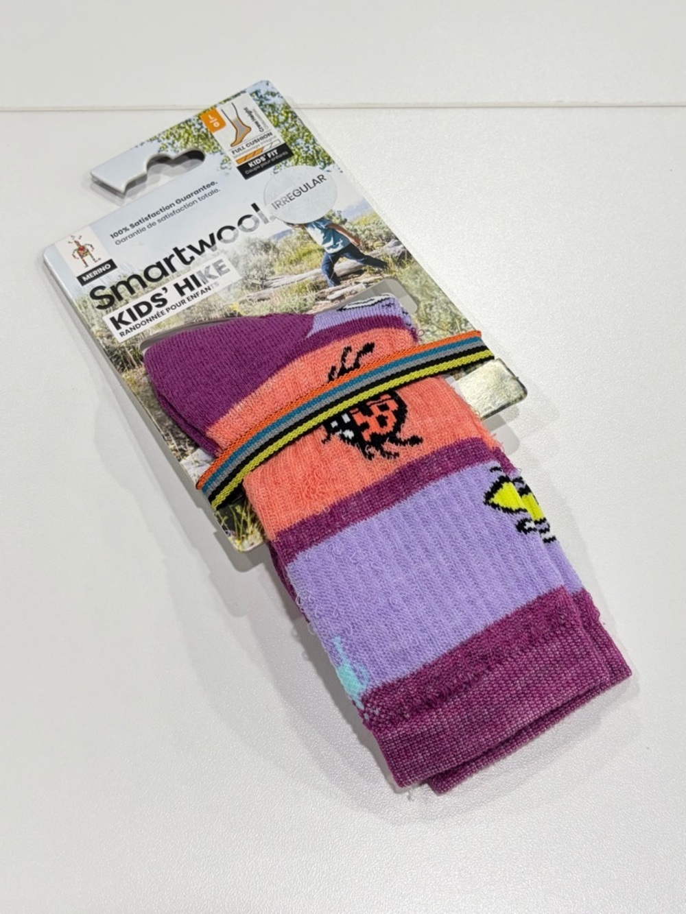 SmartWool Boys Girls Kids Large Garden Bugs Full-Cushion Hiking Socks Purple NWT